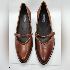 Pikolinos Brown Leather Flats with Strap Sz 36